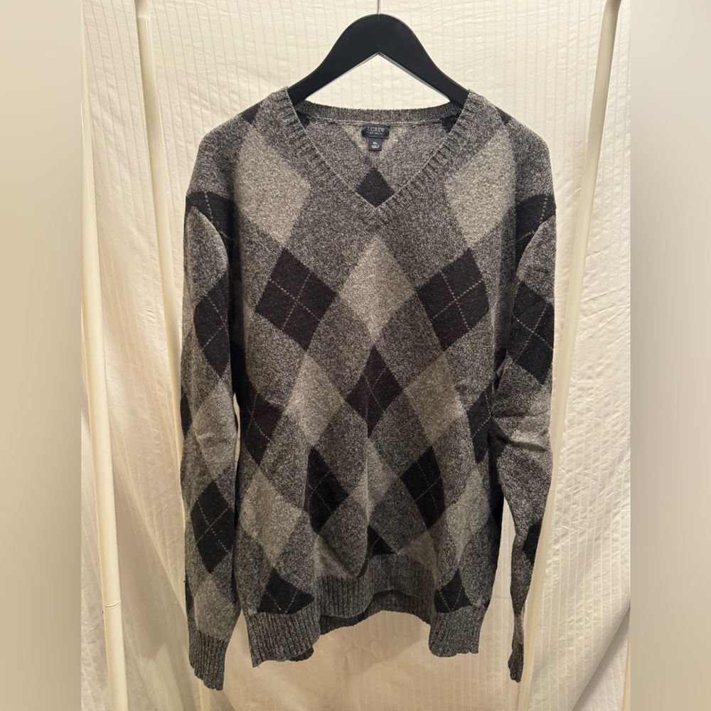 J. Crew Argyle V-neck Sweater